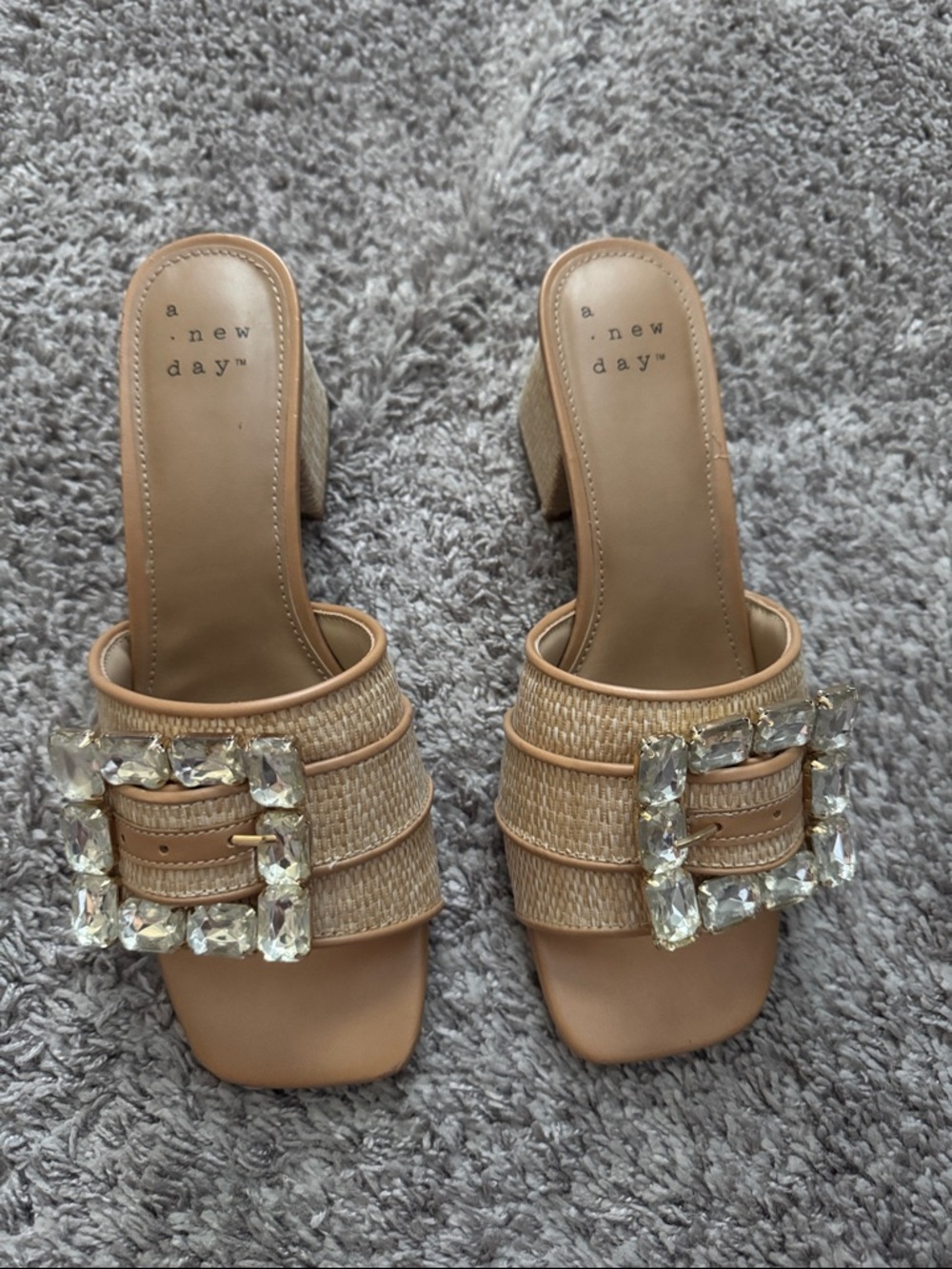 a new day Beige Embellished Woven Slide Mules